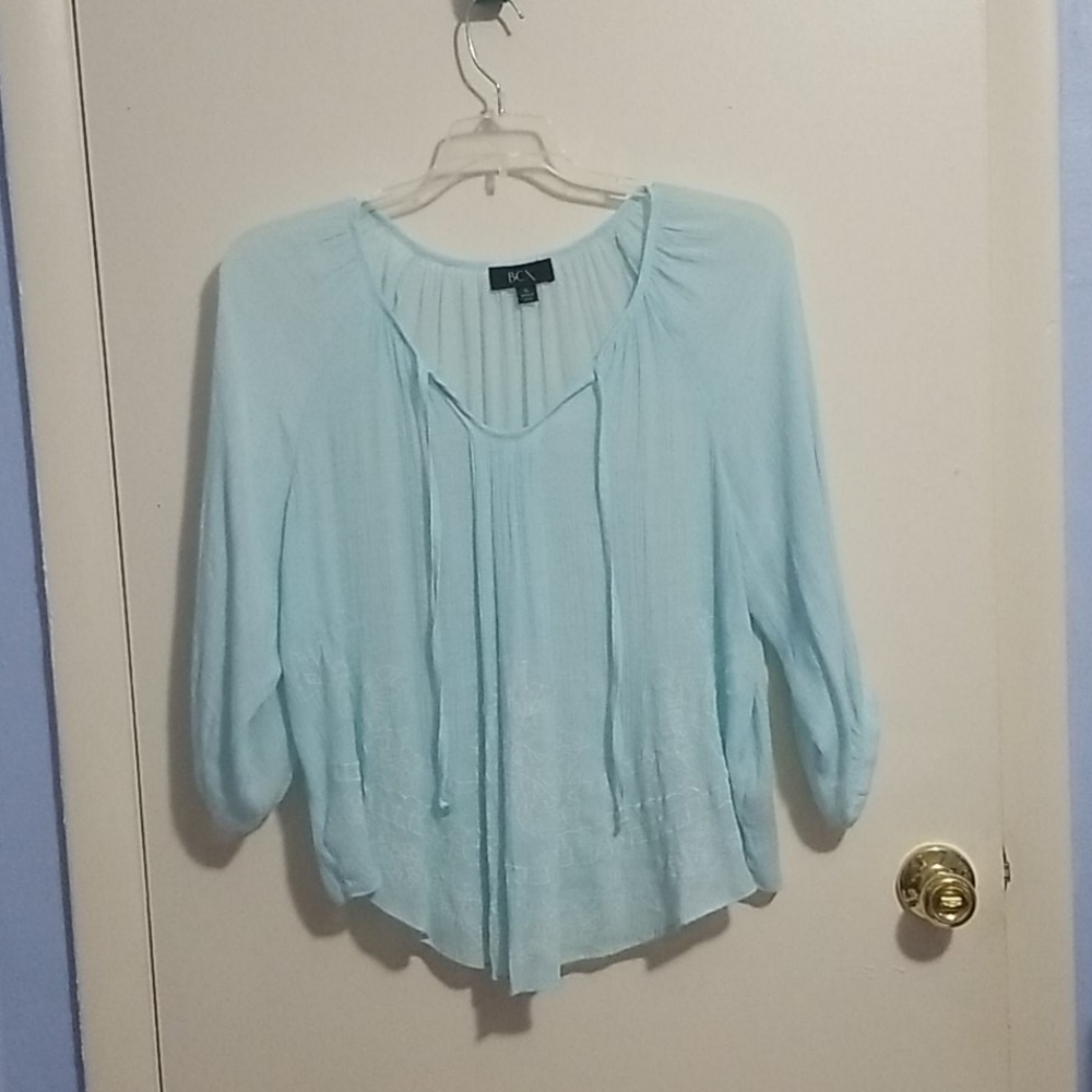 BCX Flower Light Blue 3/4 Sleeve Shirt